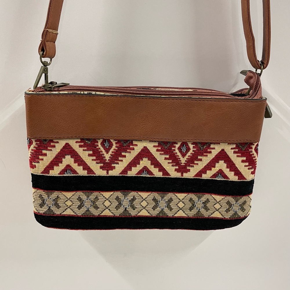 Canyon Sky Aztec Print Brown and Red Patterned Women's Bag 10.5”x 7”